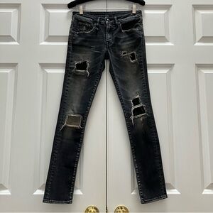 R13 Italy Alison Crop Skinny Jeans Black Petrol Mended Destroyed Patched size 25
